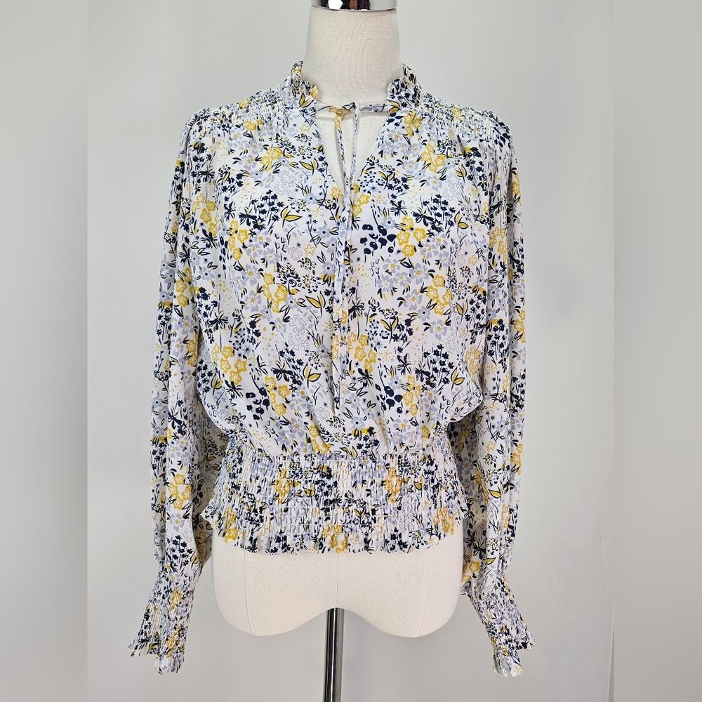 Rachel Zoe Blouse XSmall Smocked Waist and Sleeves Floral Balloon Sleeves